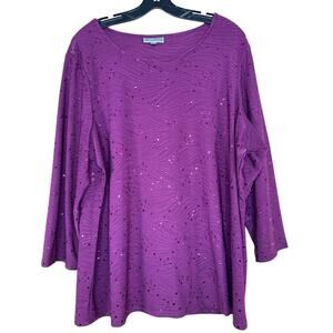 JM Collection Purple Plum Sequin Top Shirt Women’s Plus Size 2X Stretchy